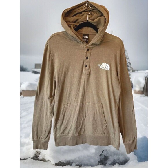 THE NORTH FACE Shirt‎ Mens Medium 1/4 Snap Pullover Hooded Brown Lightweight - Picture 1 of 11